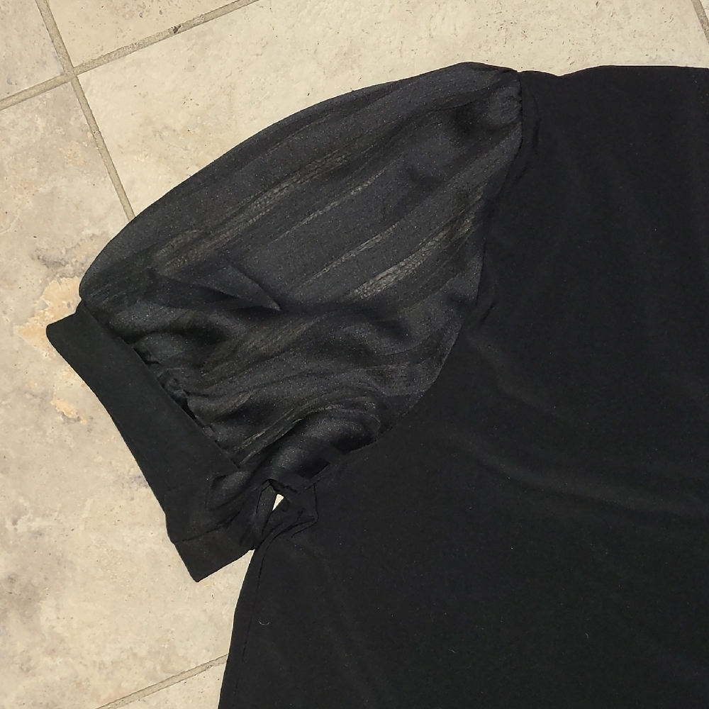 Atelier 29 Black Blouse with Sheer Puff Sleeves - Picture 6 of 7